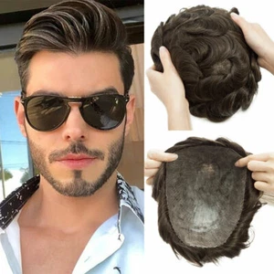Mens Toupee Remy Human Hair Extensions Replacement System Top Piece for Bald Men - Picture 1 of 32