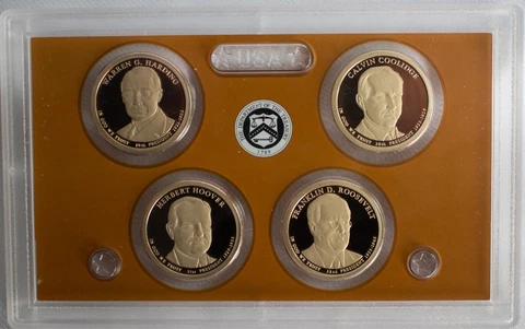 2014 Presidential $1 Coin Proof US Mint 4 Golden Dollars COINS ONLY Presidents Cover