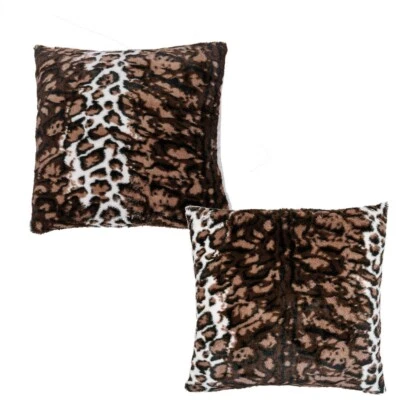 2x Soft Plush ML Leopard Print Faux Fur Decorative Throw Pillow Covers for Sofa - Image 1 of 4