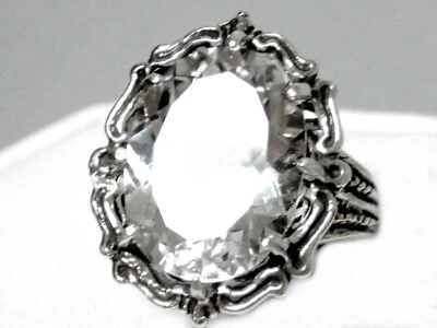12ct White Lab Sapphire Size 7 Ring 925 Sterling Silver Filigree Vint Style USA - Image 1 of 4