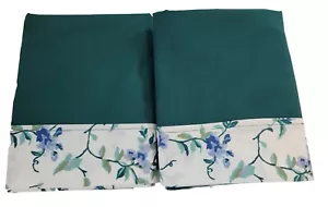 2 Dark Teal Green Pillowcases White Floral Cuff 18.5 X 32.5 Stan/queen - Picture 1 of 6