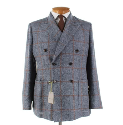 Sartorio Kiton NWD шелковая смесь двубортный Sport пальто 52R (42R США) синий клетку - Изображение 1 из 4