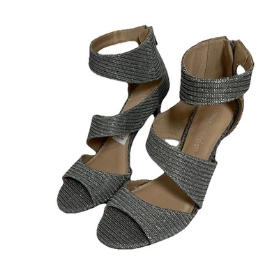 Christian Siriano Heels Womens Size 7 1/2 Silver Sparkle Wrap Ankle Open Toe - Image 1 of 4