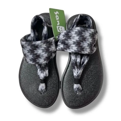 Sandalias Sanuk Niños Lil Yoga Sling 2 11-12 Negro Gris Tela Estampado Chevron Nuevas  Foto 1 de 4