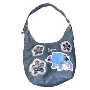 Y2K 90s Disney Eeyore Blue Denim Tote Purse Shoulder Bag Glitter Sequin - Picture 1 of 2