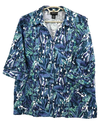 Blusa de algodón para mujer MAGGIE BARNES manga 3/4 geométrica multicolor talla 20W Foto 1 de 4