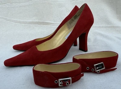 Punho vintage Bellini camurça vermelha salto quadrado 8,5 - Imagem 1 de 4