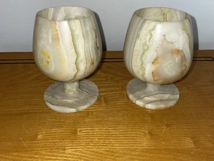 Copas de vidrio de escoria marrón y beige vintage - Imagen 1 de 5