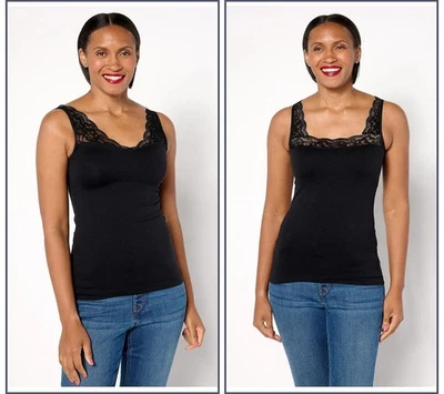 Cami reversible sin costuras de encaje curvas naturales Breezies talla grande negra íntima Foto 1 de 4