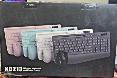 Wireless Keyboard and Mouse Ergonomic Combo 2.4G Full-Sized Quiet KC213 - Image 1 of 4