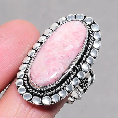 Anillo ajustable vintage de piedras preciosas de rodocrosita con forma ovalada SR 2801 Foto 1 de 4
