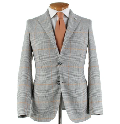 L.B.M. 1911 NWOT Cotton Sport Coat Size 44R (~38R US) In Gray w/ Orange Plaid - Image 1 of 4