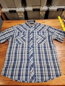 Rustler By Wrangler Men's LARGE S/S Blue Plaid Western Peral Snap Vtg. EUC. GB37 - Picture 1 of 9