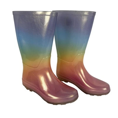 Botas de chuva Cat & Jack arco-íris ombre crianças tamanho 1 borracha impermeável - Imagem 1 de 4