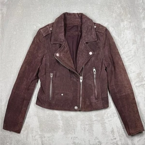 Blank NYC SL8 100% Leather Plum Purple Brown Zip Front Collared Moto Jacket S - Picture 1 of 16