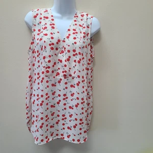 Rose & Olive Damen L Top weiß mit Kirsch Design fließende ärmellose Bluse - Bild 1 von 10