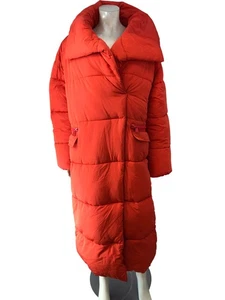 RIVER ISLAND Red Puffer Coat Women's Large Polyester Long Winter Jacket - Picture 1 of 5