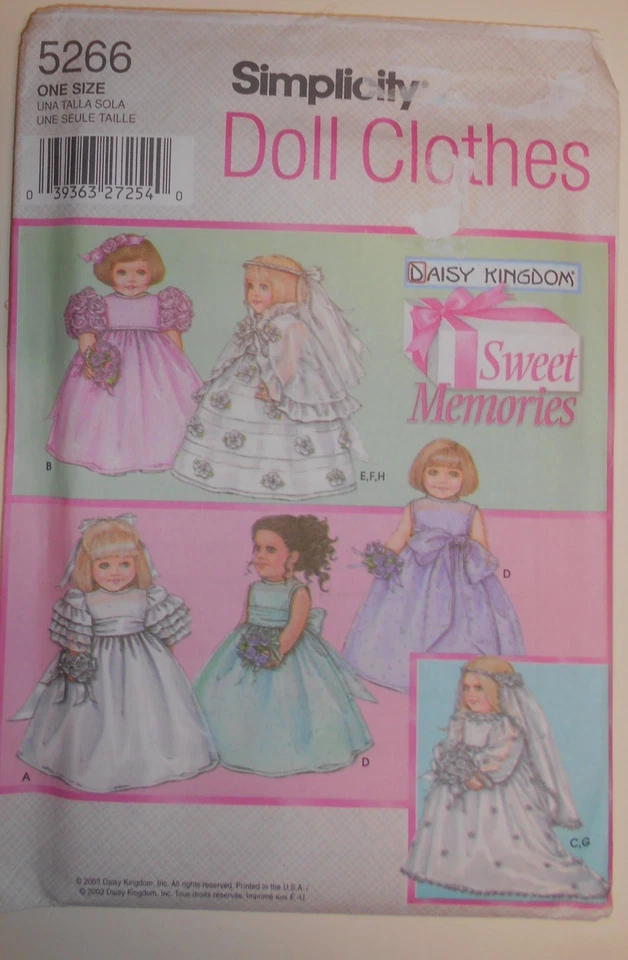 Simplicity #5266 DAISY KINGDOM Wedding Gown, Dress & Veil for 18" Dolls UNCUT - Image 1 of 1