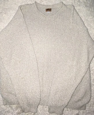 REI | Suéter masculino com borda enrolada gola V branco/bege mistura de algodão |Tamanho grande - Imagem 1 de 4