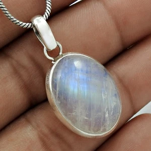 Wedding Gift For Her 925 Silver Natural Rainbow Moonstone Gemstone Pendant - Picture 1 of 12