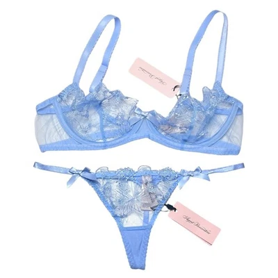 Conjunto de sujetador y tanga con aros Agent Provocateur Jayce azul bebé talla 34C Foto 1 de 4