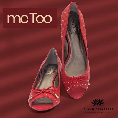 Me Too Yuliya размер 7,5 М красный оранжевый с открытым носком на танкетке золотые украшения с бантом - Изображение 1 из 4