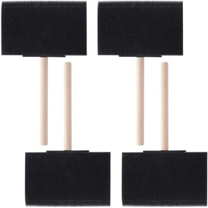 HINZIC 4 Pcs 4 inch Foam Paint Brushes Black Sponge Brushes Wood Handle Foam - Picture 1 of 7