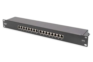 Digitus CAT 6 Shielded 16-port RJ45 Patch Panel, 1U Rack Mount, Black, Class E, - Photo 1/6