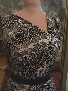 3yds ANIMAL PRINT COTTONY FEEL ITY DRAPEY DRESS KNIT FABRIC WHITE W/ BLACK SPOTS - Picture 1 of 3