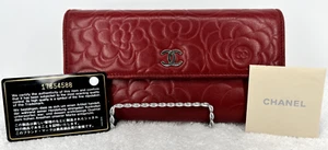 Chanel Camellia Lambskin Purse Red Leather Coco Mark 17654588 Pre-owned - Picture 1 of 12