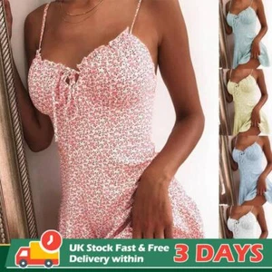 Womens Sexy Floral Boho Strappy Mini Dress Ladies Holiday Summer Beach Sundress - Picture 1 of 14
