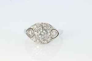 14k Art Deco Shield ring 14k white gold with diamonds and filigree open design. - Picture 1 of 8