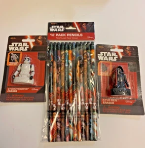 Star Wars Kylo Ren & Stormtrooper Pencil Toppers Erasers w/ 12 Wood Pencils - Picture 1 of 3