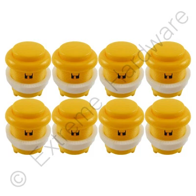 EXTREME HARDWARE 8 x Yellow Leaf Style 28mm Round Convex Arcade Buttons & Microswitches - MAME