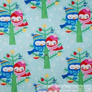 BonEful Fabric FQ Cotton Quilt Blue Red White Snowflake Owl Love Bird Xmas Tree - Picture 1 of 14