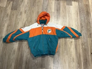 Vtg Miami Dolphins Nutmeg Jacket Puffer Removable Hood Great Condition Size XL - Picture 1 of 12