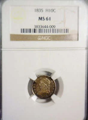 1835 NGC MS61 Bust Half Dime SILVER Coin NICE HD 10c BU ++ ORIGINAL LOT #1  NR - Image 1 of 4