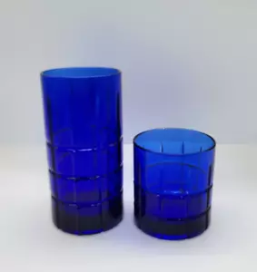 2 bicchieri pesanti Anchor Hocking tartan blu cobalto 1 bicchiere e 1 vecchio stile - Foto 1 di 5
