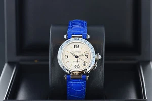Cartier Pasha GMT 35mm Dual Timezone Silver & Gold Globe Dial W31078M7 2377 - Picture 1 of 8
