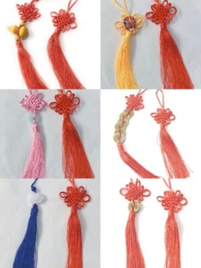 Juego de 2 Nudos de la Suerte Chinos Juego de Regalo Rojo Año Nuevo Feng Shui Borla Dije Decoración de Pared - Imagen 1 de 7