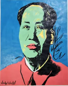 ANDY WARHOL 12x9 in. Drawing on old paper (Mao, 1972) signed & stamped, Handmade - Picture 1 of 2