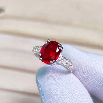 pigeon Blood Ruby Ring, Oval cut Engagement Ring Wedding Ring Valentine day Gift - Image 1 of 4