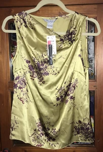Mac & Jac Women's Gold Floral 100% Silk Sleeveless Top Size 8 NEW - Picture 1 of 12