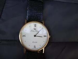 Mens Lucien Piccard 14K Gold Watch Roman Numeral Sapphire Crown - Picture 1 of 10