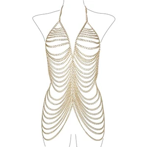 Womens Body Jewelry Chain Body Harness Ladies Top Rave Bralette Silver Necklace - Picture 1 of 17
