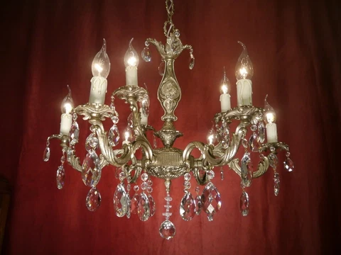 MEDIUM CRYSTAL SILVER NICKEL CHANDELIER GLASS CEILING MEDIUM LAMP 9 LIGHT Cover
