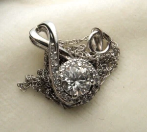 White Topaz Pendant Smaller CZs Singapore Chain Necklace 18" 6.5mm Topaz - Picture 1 of 23