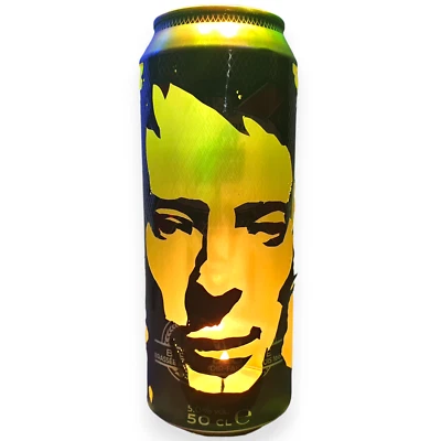 Thom Yorke Beer Can Lantern! Radiohead Pop Art Portrait Candle Lamp, Unique Gift - Image 1 of 4