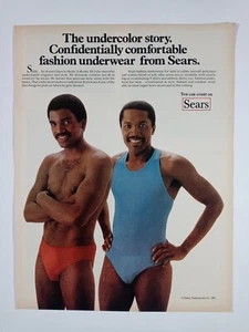 1980s SEARS Mens Leotard Tight Underwear Afro Colorful Vintage Poster Print Ad - Picture 1 of 1