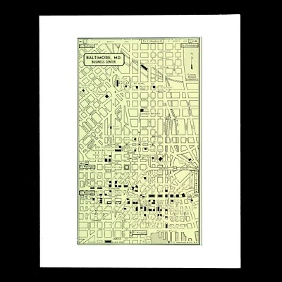Downtown BALTIMORE Map City Street Vintage Wall Art Old Original Frameable - Image 1 of 4
